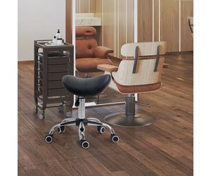 Homcom Cosmetic Stool 360 Rotate Height Adjustable Salon Massage Spa Chair Hydraulic Rolling Faux Leather Saddle Stool Mobility - Black