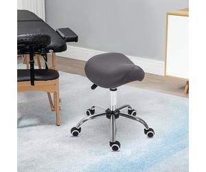 Homcom Cosmetic Stool 360 Rotate Height Adjustable Salon Massage Spa Chair Hydraulic Rolling Saddle Stool Mobility, Grey