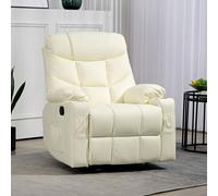 HOMCOM Faux Leather Manual Reclining Swivel Armchair with Footrest and Cup Holders - Cream, White