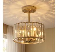 HOMCOM Semi Flush Mount Modern Crystal Chandelier Ceiling Light - Gold Tone