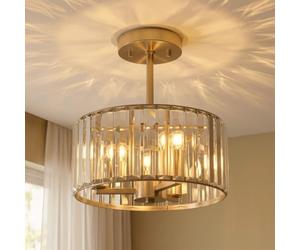 HOMCOM Crystal Ceiling Light Fixture Semi Flush Mount Modern 29 cm, Gold