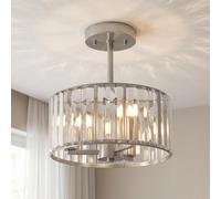 HOMCOM Crystal Ceiling Light Fixture Semi Flush Mount Modern 29 cm, Silver | Crystal Chandelier Ceiling Light, for Living Room Bedroom Hallway Dining Room, E14 Base 3-Lights, Bulbs Not Included