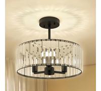 HomCom Semi-Flush Mount Ceiling Light Modern Crystal Chandelier 3-Light E14 Black 40 cm x 25 cm