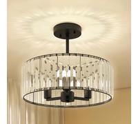 HOMCOM Crystal Ceiling Light Fixture, Semi Flush Mount Modern Crystal Chandelier Ceiling Light for Living Room, Bedroom, Hallway, Dining Room, E14 Base 3-Lights, Bulbs Not Included, Black