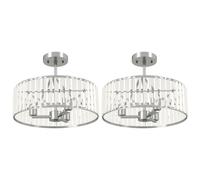 HOMCOM Crystal Ceiling Light Fixture Set of 2, Semi Flush Mount Modern Chandelier for Living Room, Bedroom and Hallway, 3-Lights with E14 Base, Silver Tone