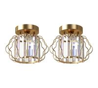 HOMCOM Crystal Ceiling Light Fixtures, Modern Semi-Flush Ceiling Lighting with Crystal Strips, 2 Pack, Gold Tone