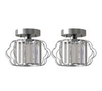 HOMCOM Crystal Ceiling Light Fixtures, Modern Semi-Flush Ceiling Lighting with Crystal Strips, 2 Pack, Silver Tone
