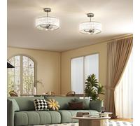 Homcom Crystal Ceiling Light Set Of 2 Modern Chandelier 3-Lights Silver Tone Silver