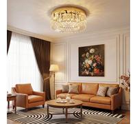 HOMCOM Crystal Chandeliers Ceiling Light with 160 Crystal Pendants, Modern 6-Light Flush Mount Ceiling Light for Living Room, Bedroom, Dining Room, Hall, Gold Tone