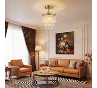 Homcom Crystal Ceiling Light With 57 Crystal Strands, Gold Tone