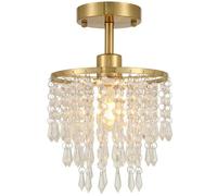 HOMCOM Crystal Ceiling Light with 57 Crystal Strands, Gold Tone | Modern Ceiling Light with Mounting Plate for Bedroom, Dining Room, Hallway, Bulb Not Included