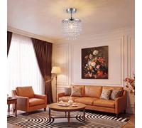 Homcom Crystal Ceiling Light With 57 Crystal Strands, Silver Tone