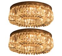 HOMCOM Crystal Ceiling Lights Set of 2, Modern Flush Chandeliers with Stainless Steel Base, Pendant Lights for Living Room Bedroom Dining Room, Silver Tone