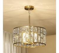HOMCOM Crystal Chandelier Adjustable Height 3-Light E14 Base Gold Tone