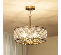HOMCOM Crystal Chandelier Adjustable Height 4-Light E14 Base Gold Tone
