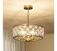 HOMCOM Crystal Chandelier Adjustable Height 4-Light E14 Base Gold Tone | Modern Flush Mount Ceiling Light, Hanging Chandelier, for Living Room, Bedroom, Dining Room, Bulb Not Included