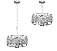 HOMCOM Crystal Chandelier Adjustable Height 4-Light E14 Base Silver Tone