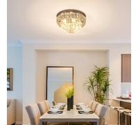 HOMCOM Crystal Chandelier Flush Mount Ceilings Lighting Fixture for Living Room - Silver