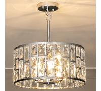 HOMCOM Crystal Chandelier with Adjustable Height, 3-Light Modern Flush Mount Ceiling Light, Hanging Chandelier with E14 Base for Living Room, Bedroom, Dining Room, Bulb Not Included, Silver Tone