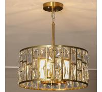 HOMCOM Crystal Chandelier with Adjustable Height, 3-Light Modern Flush Mount Ceiling Light, Hanging Chandelier with E14 Base for Living Room, Bedroom, Dining Room, Bulb Not Included, Gold Tone