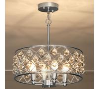 HOMCOM Crystal Chandelier with Adjustable Height, 4-Light Modern Flush Mount Ceiling Light, Hanging Chandelier with E14 Base for Living Room, Bedroom, Dining Room, Bulb Not Included, Silver Tone