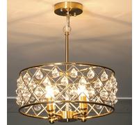 HOMCOM Crystal Chandelier with Adjustable Height, 4-Light Modern Flush Mount Ceiling Light, Hanging Chandelier with E14 Base for Living Room, Bedroom, Dining Room, Bulb Not Included, Gold Tone
