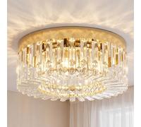 HOMCOM Crystal Chandeliers Ceiling Light 160 Crystal Pendants Gold Tone | Modern 8-Light Flush Mount, Ceiling Lamp for Living Room, Bedroom, Dining Room, Hall