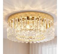 HOMCOM Crystal Chandeliers Ceiling Light with 225 Crystal Pendants, Modern 8-Light Flush Mount Ceiling Lamp for Living Room, Dining Room, Bedroom, Hallway, Gold Tone