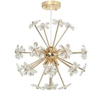 HOMCOM Crystal Chandeliers Ceiling Light with Flower, Modern Pendant Light with Adjustable Height, Ceiling Plate, Clear