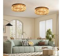 Homcom Crystal Flush Ceiling Lights Set Of 2, Pendant Lights For Living Room