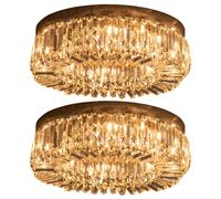 HOMCOM Crystal Flush Ceiling Lights Set of 2, Pendant Lights for Living Room in Silver HOMCOM Silver