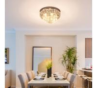 HOMCOM Crystal Light Ceiling Lamp Chandelier Hallway Flush Living Room, White