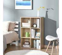 HOMCOM 3 Tier Bookshelf, Modern Cube Bookcase with 6 Open Storage Compartments, Freestanding Display Storage Unit for Living Room, Bedroom, Study, Oak Tone
