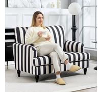 HOMCOM Cuddle Chair with Stripe, Armchair for Living Room, Black and White - Black