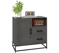 HOMCOM Cupboard with Adjustable Shelf - Open Compartment - 2 Drawers - Grey | TJ Hughes