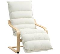 HOMCOM Curved Wooden Accent Chair, with Adjustable Footrest - Cream White