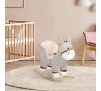 HOMCOM Kids Rocking Horse, Children Plush Ride On Donkey Animal Rocker w/Sound, Wood Base Seat, Safety Belt, Baby Toy Rocker for Toddler 18-36 Months, Grey