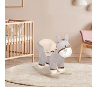 HOMCOM Kids Rocking Horse, Children Plush Ride On Donkey Animal Rocker w/Sound, Wood Base Seat, Safety Belt, Baby Toy Rocker for Toddler 18-36 Months, Grey