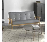 HOMCOM Dark Grey 3-Seater Sofa with Rubber Wood Legs | Linen Upholstery, Button Tufted Back, 240kg Capacity - 833-913V70CG