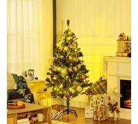 HOMCOM 5ft Pre Lit Artificial Christmas Tree Holiday Décor with 100 Warm White LED Lights and 472 Tips, Banner, Ball, Tag, Tree Decoration, Auto Open