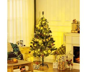 Homcom Decorated Artificial Christmas Tree With Warm White Led Lights, Auto Open In Green Green 5ft