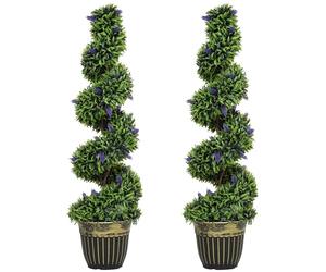 HOMCOM Decorative Artificial Plants Boxwood Spiral Topiary Set of 2 115cm