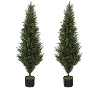 HOMCOM Set of 2 Decorative Artificial Plants Cypress in Weighted Pot, 120 cm Tall Fake Plant with 1092 Leaves for Home Indoor Outdoor Decor