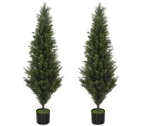 HOMCOM Decorative Artificial Plants Cypress Weighted Pot Set of 2 120 cm | Fake Plant, 1092 Leaves, Home, Indoor, Outdoor Decor