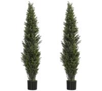 HOMCOM Decorative Artificial Plants Cypress Weighted Pot Set of 2 150 cm | Fake Plant, 2035 Leaves, Home, Indoor, Outdoor Decor