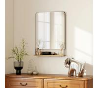 HOMCOM Decorative Mirror with Wood Shelf, Industrial Wall Mirror, Black - 70 x 50 x 10 cm - Contemporary, Industrial - Black metal frame