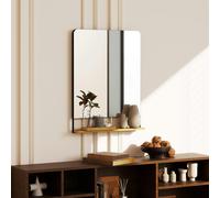 HOMCOM Decorative Mirror with Wood Shelf, Industrial Wall Mirror, Black - 80 x 60 x 10 cm - Industrial, Contemporary - Black metal frame, rustic wood shelf