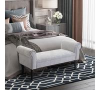 HOMCOM Deluxe Linen Bed End Arm Bench Bedside Bench Footstool Home Decor in Light Grey HOMCOM Light Grey