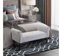 HOMCOM Deluxe Linen Bed End Arm Bench Bedside Bench Footstool Home Decor in Light Grey HOMCOM Light Grey