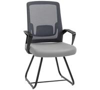 HOMCOM Desk Chair No Wheels, Office Chair with Mesh Back, Lumbar Support, Metal Base for Waiting Room, Conference Room, Dark Grey
